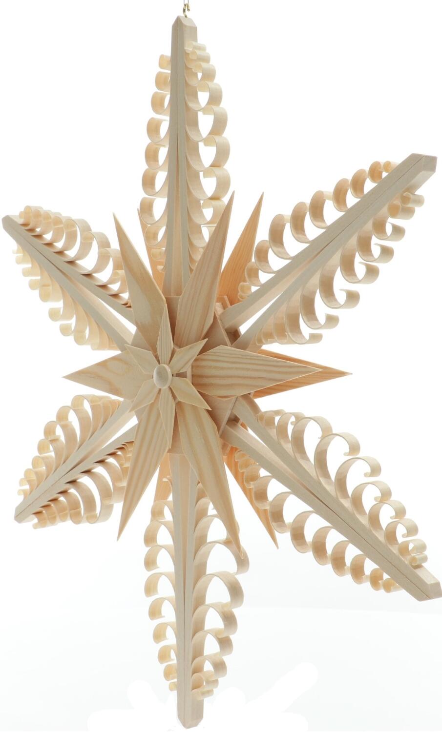 Fensterschmuck – Filigraner, handgefertigter Spanstern mit großen Kiefernsternen und Halbkugelverzierungen - BxHxT 41x41x40cm