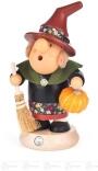 Räucherfigur – detailreiche Halloween-Hexe mit spitzem Hut und Besen, schwarz-orange – BxHxT = 11 x 