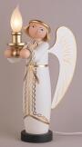 Lichterengel – liebevoll bemalt mit goldener Krone, weißem Kleid und elektrischer Kerze – BxHxT = 16