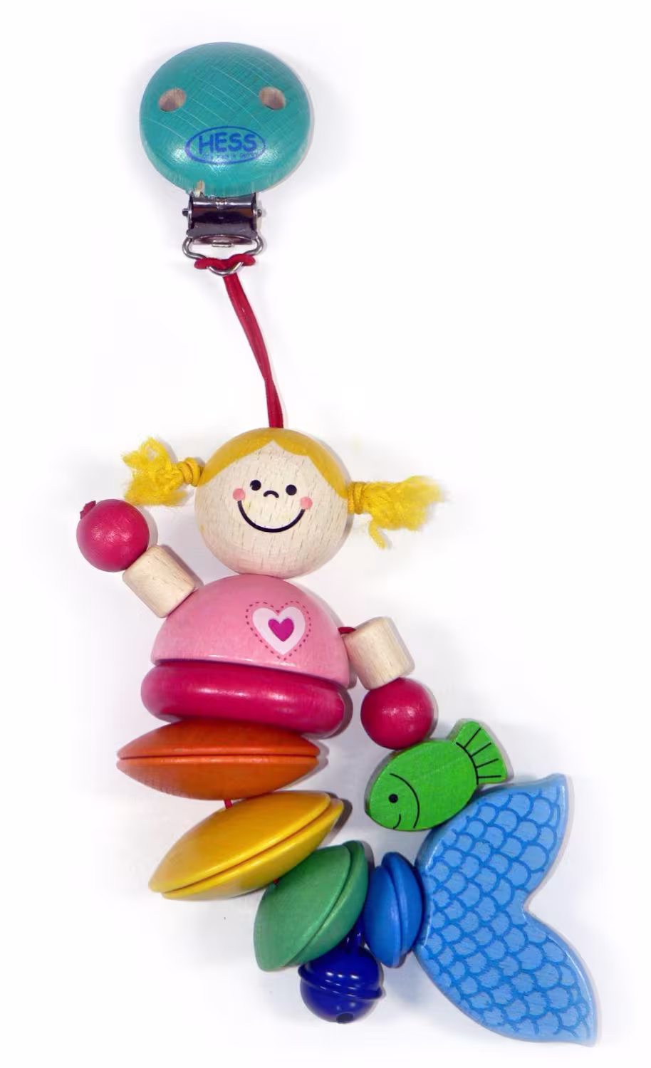 Babyspielzeug Wagenanhänger Nixe aus Holz mit bunten Perlen und Glöckchen von Hess Holz Spielzeug,