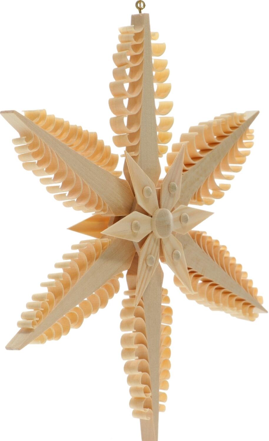 Fensterschmuck – Filigraner, handgefertigter Spanstern mit sechs kunstvoll gestochenen Spanbäumen und Holzsternsegmenten auf beiden Seiten – BxHxT ...