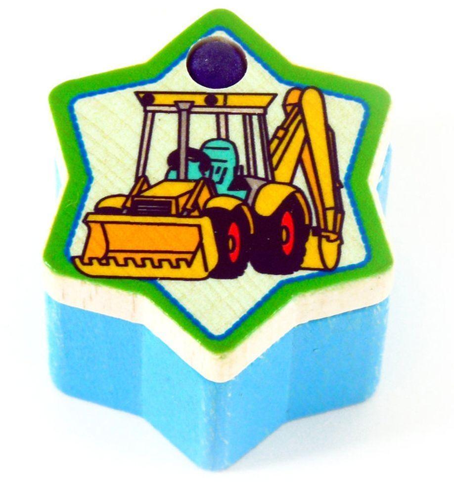 Holzdose &ndash; bunte Zahndose mit liebevollem Baggermotiv farbig gestaltet &ndash; BxHxT 4,5 x 3,5 x 4,5 cm