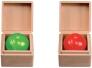 Holzspielzeug Legematerial 24 gelbe Halbringe von SINA Spielzeug GmbH, zwei geöffnete Holzkästchen