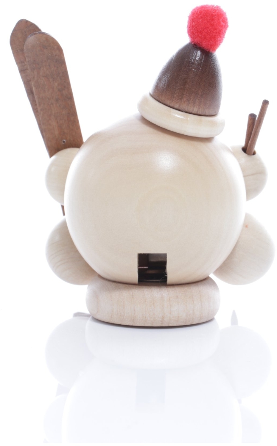 Räucherfigur  - Räucherschneeball Natur mit Ski und Bommelmütze - Ansicht Hinten - Für