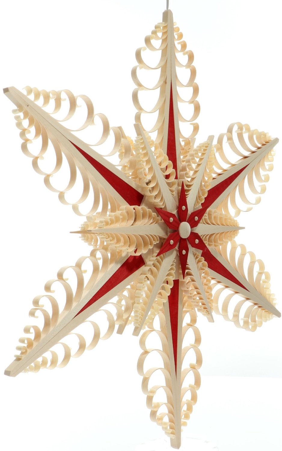 Spanstern Rot/Natur el. Beleuchtet LED Mitte mit Sterne (beidseitig) - Ansicht Rechts - Füllt das