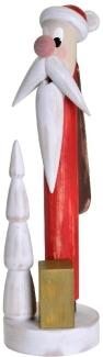 Räuchermann Weihnachtsmann mit rotem Mantel, langem Bart, Geschenkesack und kleinem Bäumchen aus