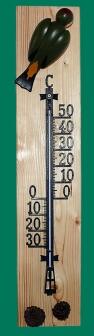 Thermometer – detailreicher Grünspecht mit naturgetreuen Farben, wetterfest – H = 72 cm