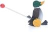 Seitliche Ansicht des Holz Schiebetiers Ente mit abnehmbarem Stock und roter Kugel, watschelnde