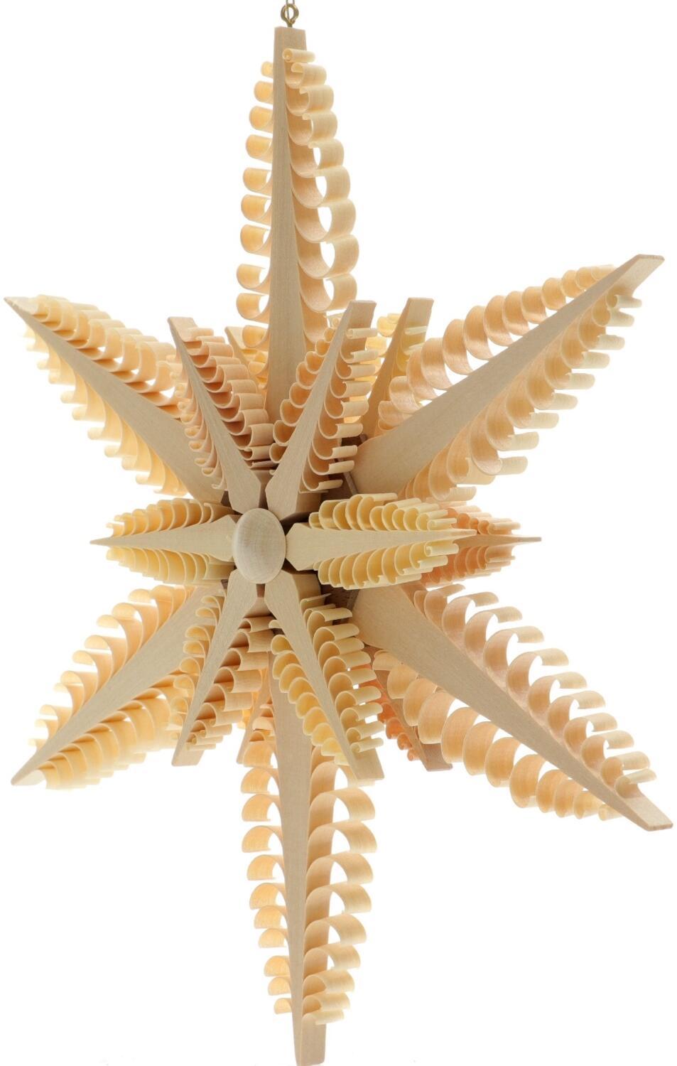 Fensterschmuck – Filigraner, handgefertigter Spanstern mit sechs Spanbäumen und beidseitigem Sternmotiv – BxHxT ca. 23x23x3,5 cm