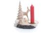 Kerzenhalter - 1 Reh stehend mit Bäumchen geschnitzt Natur - Ansicht Hinten - durch Tropfschutz , gelangt kein Kerzenwachs auf den Sockel