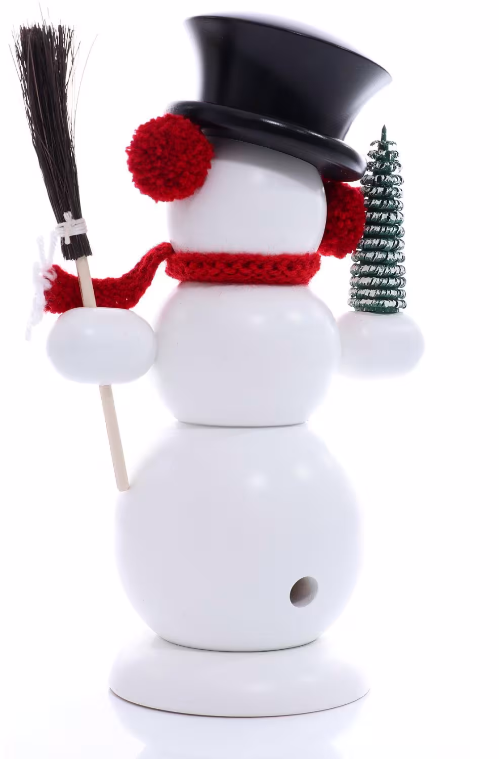 Räucherfigur Räucherschneemann mit Besen, Zylinder und Ringelbaum weiß von ERZIH Ingo Heidenreich