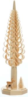 Tischdekoration - Handgestochener Spanbaum mit geschnitzem Reh und Ringelbaum - BxHxT 7x25x7cm