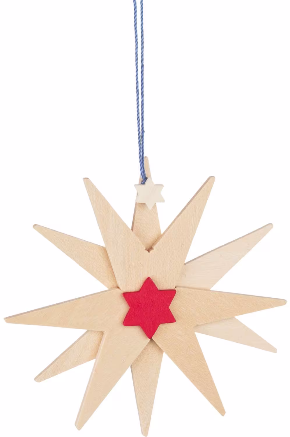 Christbaumschmuck Weihnachtsstern natur aus Holz mit rotem Stern von Großhandel Dregeno, 7,4 cm