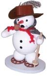 Räuchermann – liebevoller Schneemann mit Schneeschuhen und rustikalem Stecken, farbenfroh bemalt –